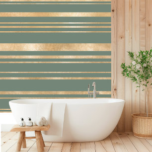Elegante minimalistische gouden en groene lijn behang
