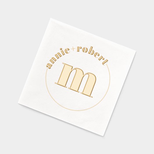 Elegante minimalistische gouden folie monogram bru folie servetten (Links)