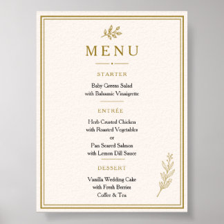 Elegante Minimalistische Gouden Trouwmenu Poster