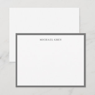 Elegante Minimalistische Grijze Naam Rand Plat Notitiekaartje