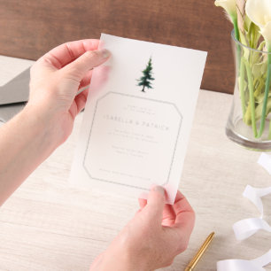 Elegante Minimalistische Groene Boom Vellum Uitnodigingen