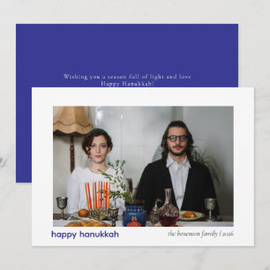Elegante minimalistische Happy Hanukkah familie 1 Feestdagenkaart