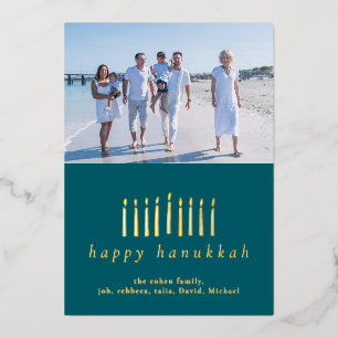 Elegante minimalistische Happy Hanukkah familie 1  Folie Feestdagenkaart