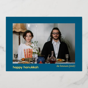 Elegante minimalistische Happy Hanukkah familie 1 Folie Feestdagenkaart