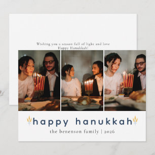 Elegante minimalistische Happy Hanukkah familie 3 Feestdagenkaart