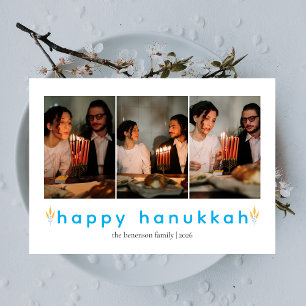 Elegante minimalistische Happy Hanukkah familie 3  Feestdagenkaart