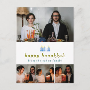 Elegante minimalistische Happy Hanukkah familie 4 Feestdagenkaart