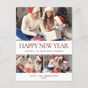 Elegante minimalistische Happy New Year Family 3 f Feestdagenkaart