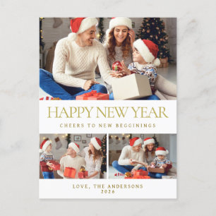Elegante minimalistische Happy New Year Family 3 f Feestdagenkaart
