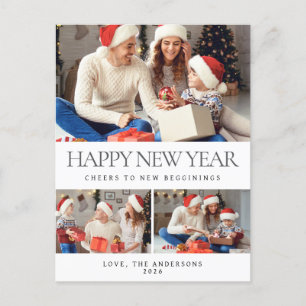 Elegante minimalistische Happy New Year Family 3 f Feestdagenkaart