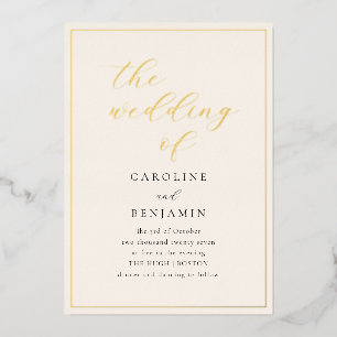 Elegante Minimalistische Ivoren Script Bruiloft Go Folie Uitnodiging