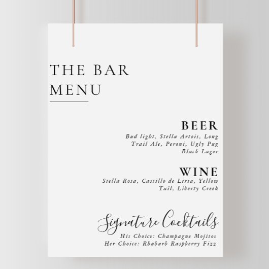 Elegante Minimalistische Kalligrafie Bruiloft Bar Poster
