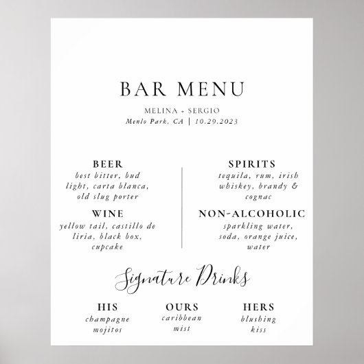 Elegante Minimalistische Kalligrafie Bruiloft Bar Poster (Voorkant)