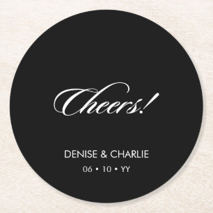 Elegante minimalistische kalligrafie zwart bruilof ronde kartonnen onderzetter