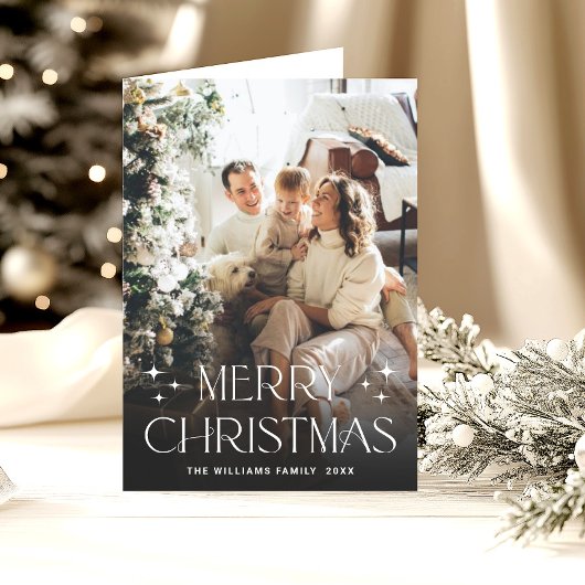 Elegante minimalistische kerst 3 foto QR code Feestdagen Kaart