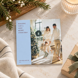 Elegante Minimalistische Kerst Blau Vierkant Foto Feestdagenkaart