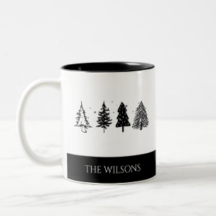 Elegante minimalistische kerstboom tweekleurige koffiemok