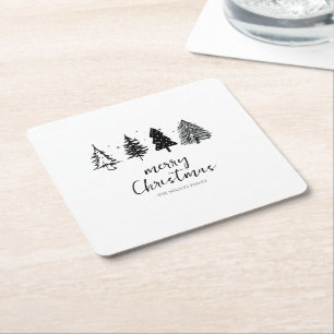 Elegante minimalistische kerstboom vierkante kartonnen onderzetter