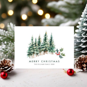 Elegante minimalistische kerstdennenboom begroetin feestdagenkaart