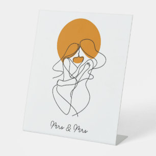 Elegante minimalistische lesbische lijn kunst reclamebord met voetstuk