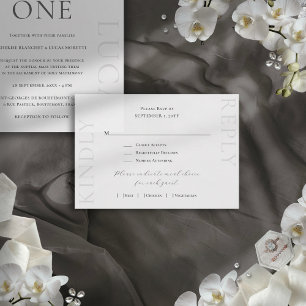 Elegante minimalistische luxe witte bruiloft RSVP kaartje