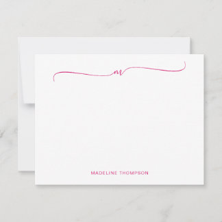 Elegante minimalistische magenta monogram kalligra notitiekaartje