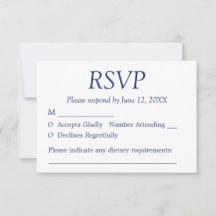 Elegante minimalistische marineblauw bruiloft RSVP