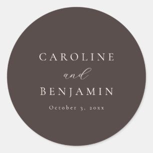Elegante Minimalistische Mocha Bruine Calligrafie Ronde Sticker