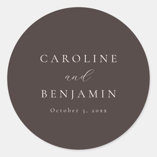 Elegante Minimalistische Mocha Bruine Calligrafie  Ronde Sticker (Voorkant)