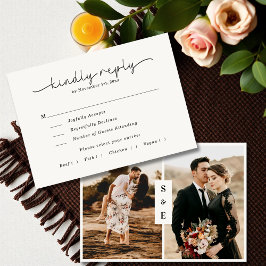 Elegante minimalistische moderne beige foto bruilo RSVP kaartje