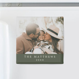 Elegante Minimalistische Mosgroene Familie Foto Magneet