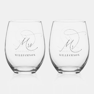 Elegante Minimalistische Mr en Mevrouw Trouwdag Wijnglas Zonder Voet