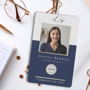 Elegante Minimalistische Navy Goud Foto Logo QR-co Badge