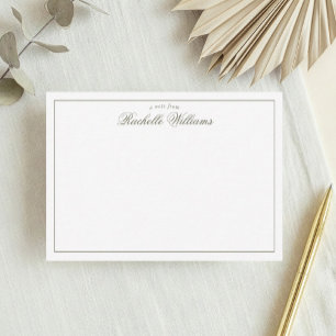 Elegante minimalistische olijfgroene monogram notitiekaartje