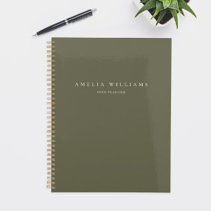 Elegante Minimalistische Olijfgroene Monogram Planner