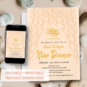 Elegante Minimalistische Perzik Bloem Iftar Uitnod Kaart