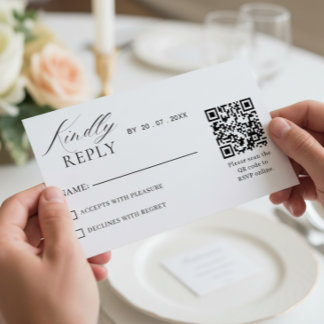 Elegante Minimalistische QR Code RSVP Trouwkaart Kaartje