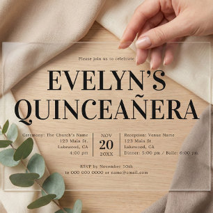 Elegante minimalistische Quinceanera Acryl Uitnodigingen
