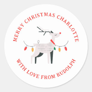 Elegante minimalistische Rendier Kerstmis familien Ronde Sticker
