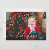 Elegante Minimalistische Rode Script Foto Feestdagenkaart (Voorkant)