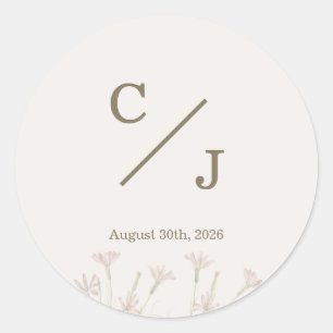 Elegante Minimalistische Roze Roze Wilde Bloem Mon Ronde Sticker