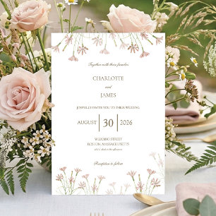Elegante Minimalistische Roze Roze Wilde Bloemen B Kaart