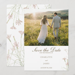 Elegante Minimalistische Roze Roze Wilde Bloemen B Save The Date