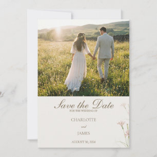 Elegante Minimalistische Roze Wildbloemen Bruiloft Save The Date