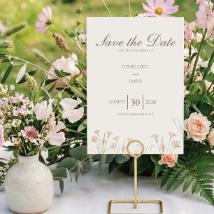 Elegante Minimalistische Roze Wildbloemen Bruiloft Save The Date