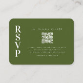 Elegante minimalistische RSVP Moss Green QR Code B Informatiekaartje (Voorkant)