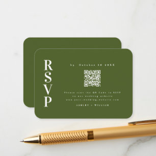 Elegante minimalistische RSVP Moss Green QR Code B Informatiekaartje