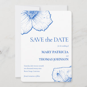 Elegante Minimalistische Saffier Bloem, QR Code Save The Date