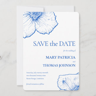 Elegante Minimalistische Saffier Bloem, QR Code Save The Date