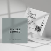 Elegante minimalistische Sage Green QR-code Vierkante Visitekaartje
